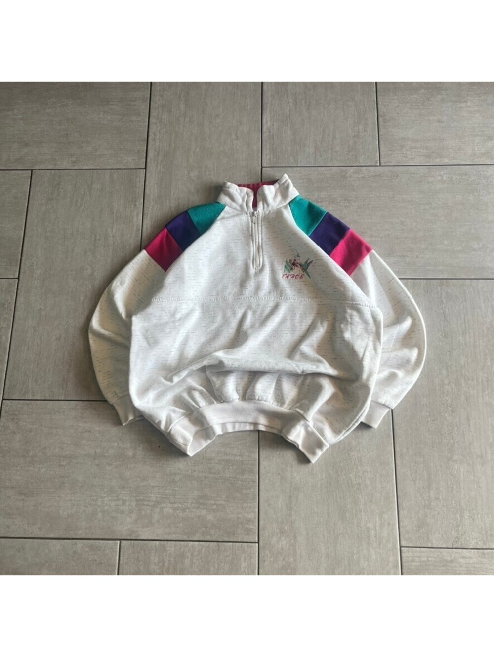 Vintage Colorblock Half Zip Pullover Sweatshirt with Embroidery
